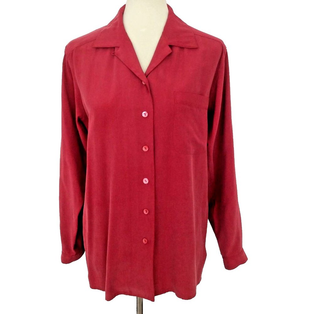 Charter Club Vintage Long Sleeve Red Silk Blouse Size M
